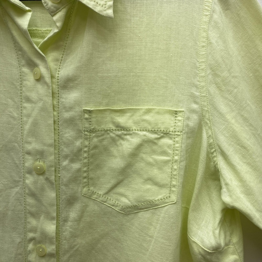 Deane White Shirt Womens 1X Yellow Linen Button Up 3/4 Sleeve Lightweight Pocket - Picture 3 of 12